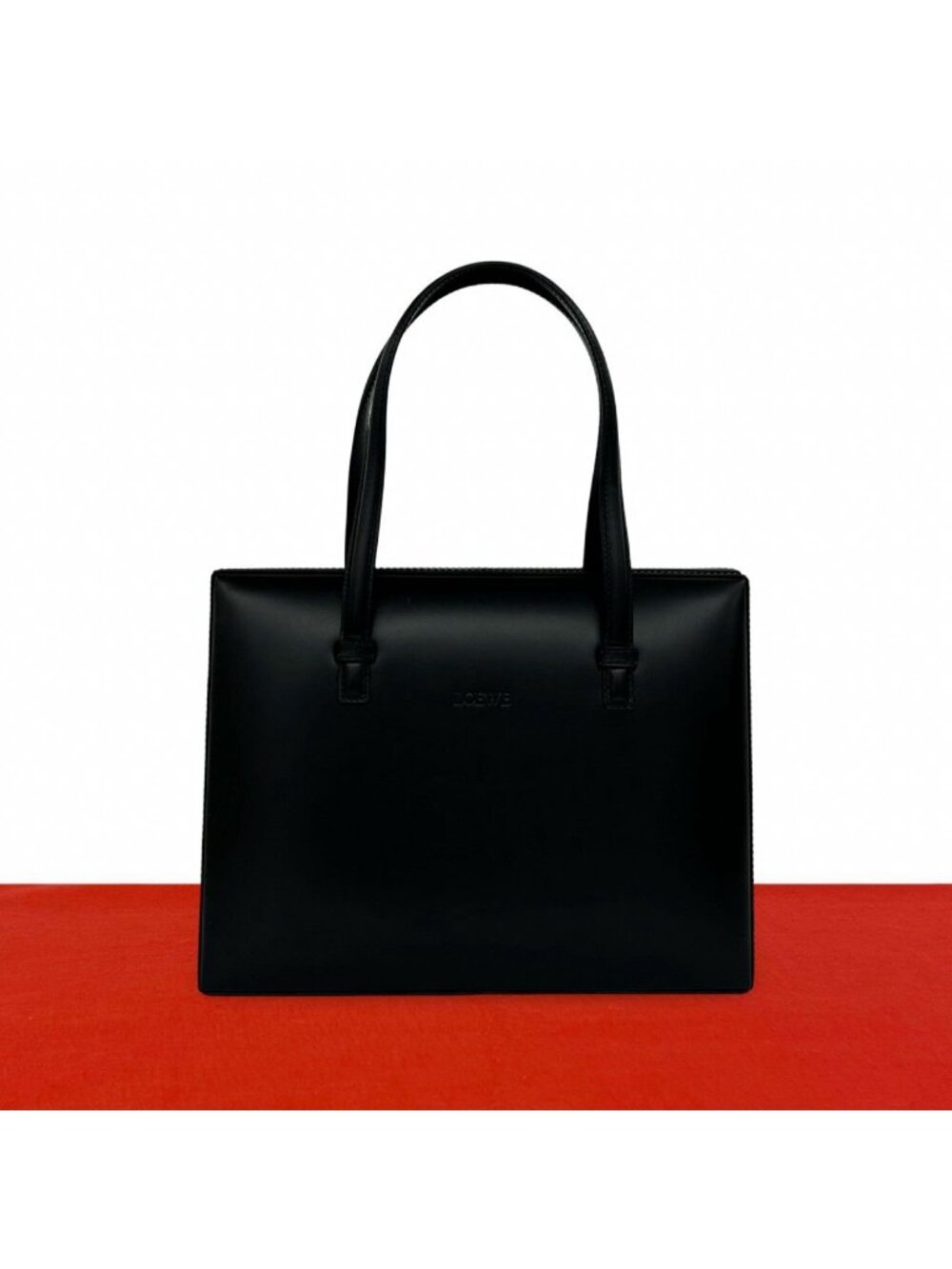 Loewe Vintage Logo Stamp Calf Leather Handbag Mini Tote Black